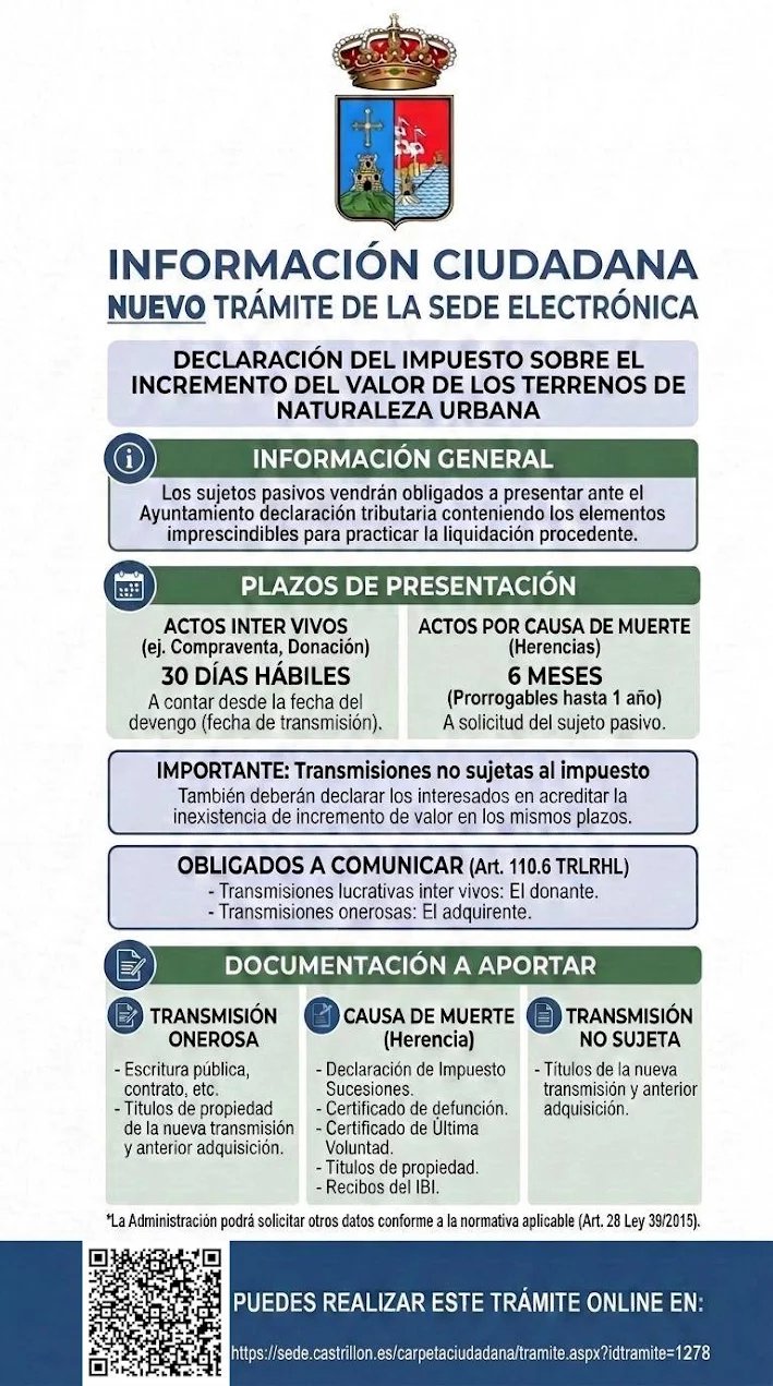 Declaración del Impuesto sobre el incremento del valor de los terrenos de naturaleza urbana